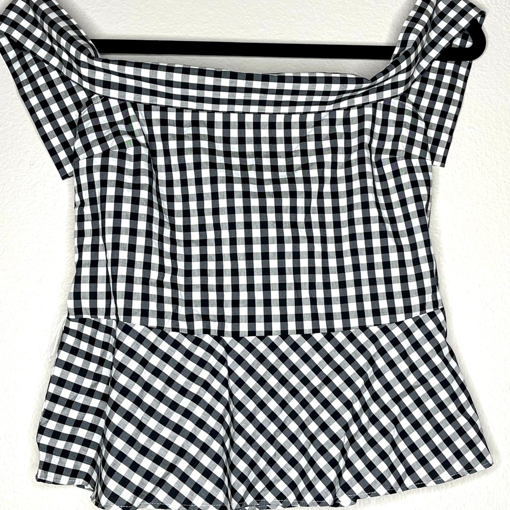 Express gingham off-shoulder top